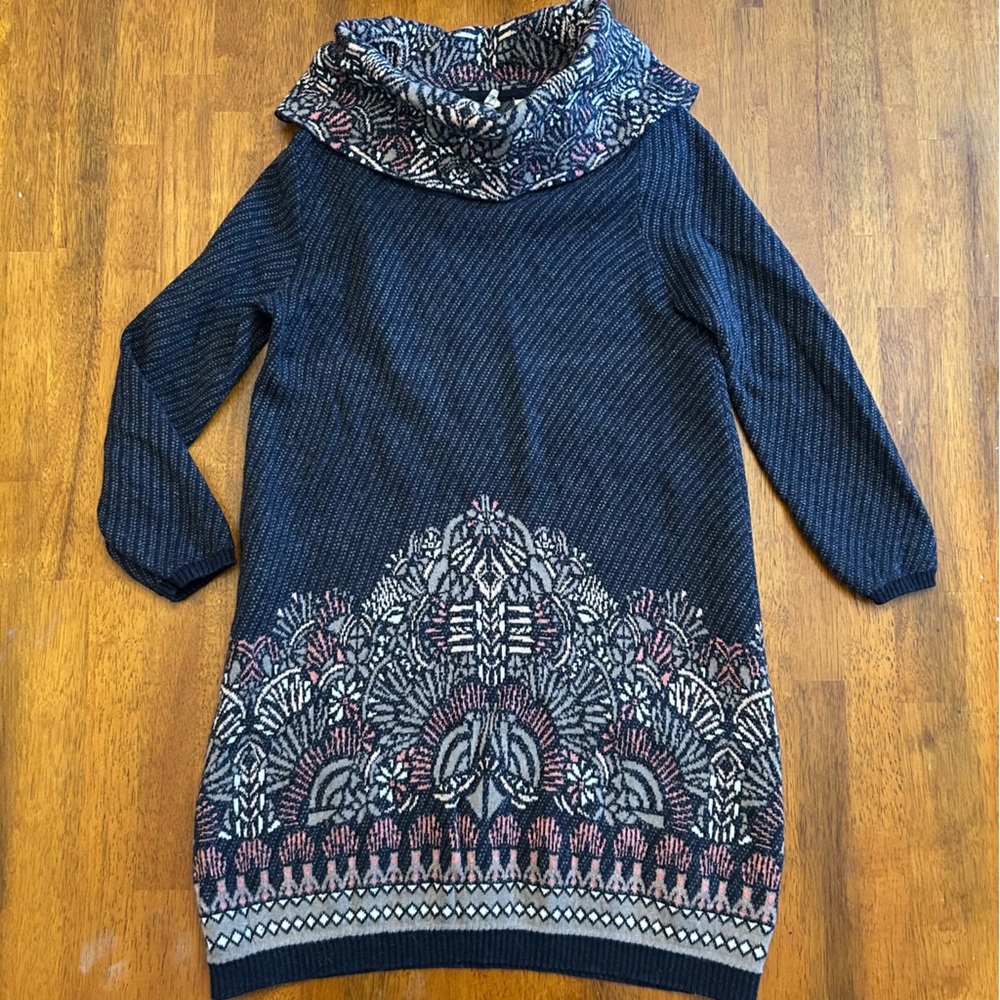 Anthropologie Moth Wool & Alpaca Blend Tunic Sweater | XS | Fair Isle Cowl Neck - Picture 10 of 10